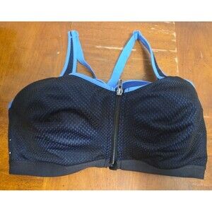Victoria's Secret VSX Knockout Front-Zip Sports Bra Mesh Black & Blue Sz 38DD
